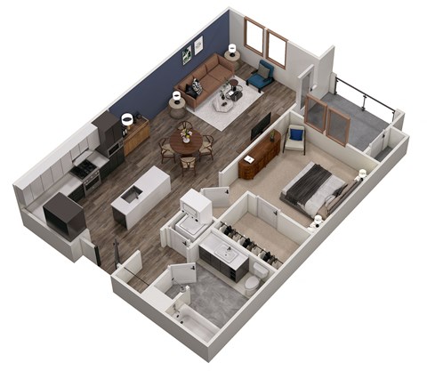 a 3d floor plan of a home with a living room and a dining room